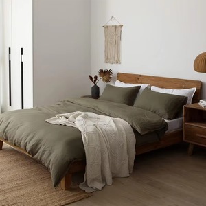 Parure de lit 3 pièces élégante vert sauge uni, aspect lin délavé, pour la maison - Product Image 3