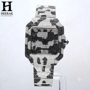 Reloj de pulsera cuadrado estilo Santos con diamantes en blanco y negro y patrón de camuflaje Iced Out para hombre, reloj personalizado estilo Hip Hop Bust Down - Product Image 1