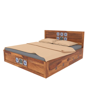Lit plateforme en bois massif de palissandre CIA Industries, taille King/Queen, design rustique, lattes réglables, tiroir de rangement, base décorative - Product Image 2