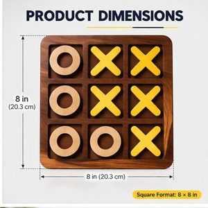 <b>Wooden</b> Tic Tac Toe Game Set With Black X And Yellow O <b>Pieces</b> Classic Carved Design - Product Image 3