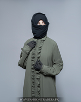 Abaya Modeste Longue Fait Main en Tissu Pêche Respirant Léger Polyester/Laine Coupe Ample Droite à Volants pour Mariage Adultes