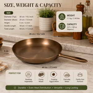 Sartén de Cobre Martillado Hecha a Mano con Mango de Latón, Utensilio de Cocina, Fabricante y Proveedor OEM ODM - Product Image 5