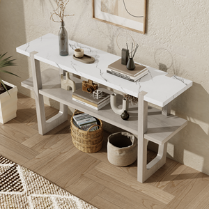 Elegant Retro <b>Console</b> <b>Table</b> with Versatile Storage Solutions <b>Marble</b> Effect <b>Top</b> for Entryway and Living Room - Product Image 3