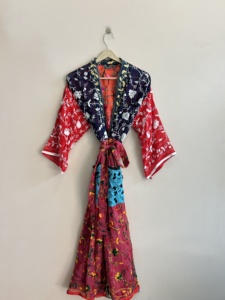 Robe en coton brodée florale pour femme, manches longues, longueur totale, style halter, vêtement de nuit décontracté, kimono bohème fait main - Product Image 5