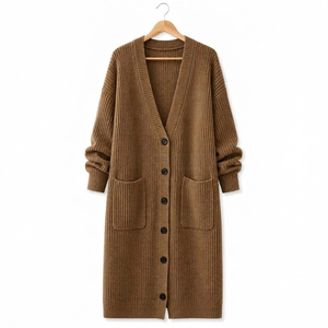 <b>Women's</b> <b>Long</b> Rib Knit <b>Cardigan</b> V-Neck Full Sleeve Button Front Solid Color Oversized Winter Sweater Casual Wear - Product Image 1
