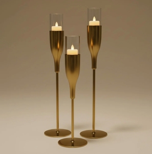 Wholesale Gold Metal <b>Candle</b> <b>Holder</b> Set <b>Glass</b> <b>Hurricane</b> Chimney Tall Modern Candlestick Stand Wedding Table Centerpiece Decor - Product Image 4
