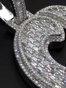 Luxury White <b>Gold</b> Moissanite <b>Pendant</b> 10k 14k 18k 925 Silver Geometric Charm Baguette Cut D Color Lab Grown Diamond Unisex Wear - Product Image 2