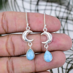 Wholesale Trending 925 Sterling Silver Larimar Gemstone <b>Hook</b> Earrings Good Quality Anniversary Wedding Gift At Best Price - Product Image 4