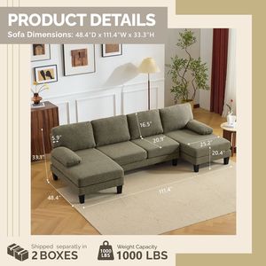 Divano Sezionale Moderno di Alta Qualità da 111,4 Pollici con Rivestimento Rimovibile, Imbottitura in Piuma, Senza Braccioli, Stile Angolare con Funzione Letto - Product Image 3