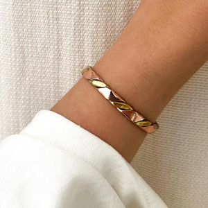 Tri Tone Twisted Copper Bangle <b>Adjustable</b> Open Cuff Handmade Polished Finish Traditional Lightweight Solid Craft Non-Toxic Gift - Product Image 1