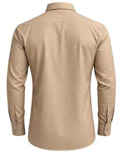 Camisa de Vestir Beige Sólida Personalizada para Hombre, Corte Entallado, Botones, Manga Larga, Ropa Formal de Oficina, Mezcla de Algodón, Fabricante OEM Personalizado - Product Image 2