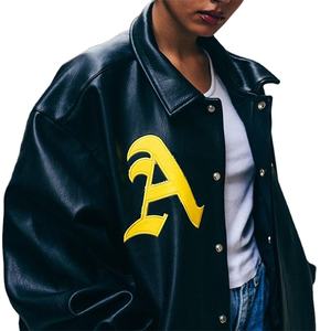 2025 chaqueta de bombardero de béisbol de cuero con logotipo bordado personalizado para hombre, venta al por mayor, patrón de letras - Product Image 2