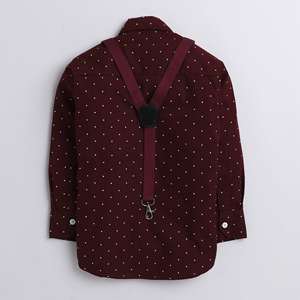 Polka Tots camisa con estampado de lunares blancos con tirantes-Marron - Product Image 2
