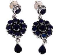 Großhandel Messing Oxidierte Blaue Saphir Blumenform Fassung-Set Tropfen-Ohrringe Damen Handgefertigt Vintage Antik Silber Mode