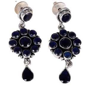 Boucles d'oreilles pendantes en argent sterling 925 avec saphir bleu pour femmes, bijoux vintage faits à la main, boucles d'oreilles tendance - Product Image 1