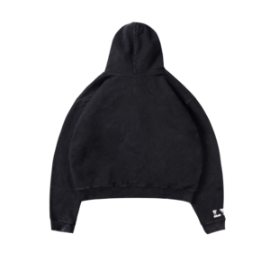 Sudadera con capucha negra con cremallera para hombre, estilo oversize, streetwear, con estampado gráfico de letras y efecto lavado, logotipo personalizado, OEM ODM - Product Image 2