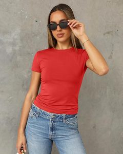 Haut décontracté pour femme en jersey de coton toile, col en V, manches courtes, coupe classique, couleur unie, respirant, écoresponsable, printemps-été - Product Image 3