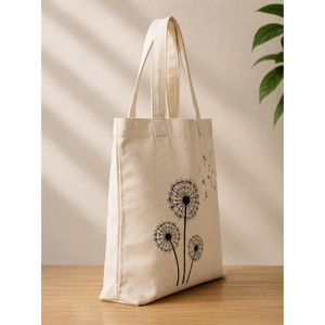 Sac fourre-tout en toile de coton imprimé pissenlit, écologique, crème, grande capacité, sac à bandoulière floral, sac de marché réutilisable - Product Image 2