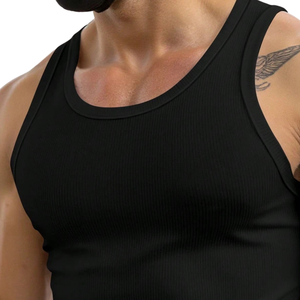 Camiseta sin mangas acanalada para hombre, ajuste muscular, chaleco deportivo informal, tejido elástico transpirable, para gimnasio, entrenamiento, verano, ajustado - Product Image 4