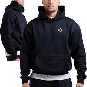 Custom 350-450 GSM Logo Blank Print Embroidery Oversize Heavy Thick No Drawstings Men Black <b>Hoodies</b> <b>Gym</b> Streetwear Manufacturer - Product Image 1