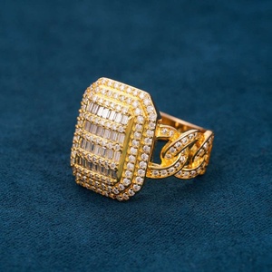 แหวนเพชรทรงบาแก็ตต์ ผ่านการทดสอบเพชร 10K 14K ทองคำขาว VVS  แบบ Cuban Link  ประดับเพชรเต็มวง สไตล์ฮิปฮอป ของขวัญสำหรับผู้หญิง ขายส่ง - Product Image 4
