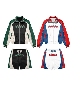 Ensemble de survêtement color block avec veste zippée à manches longues et short – Coupe-vent respirant pour le printemps - Product Image 6