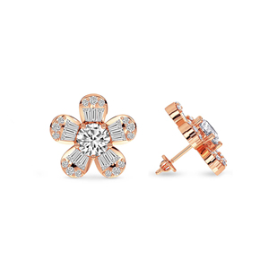 Magnifiques boucles d'oreilles en or massif 14k/18k, bijoux de créateur, fleur de périvinyle en or, boucles d'oreilles à clous en diamant de laboratoire pour femmes. - Product Image 6