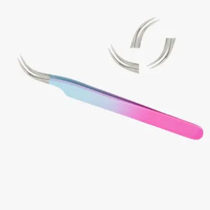 Juego de Pinzas para Pestañas de Acero Inoxidable de Precisión, Mango Degradado Rosa y Azul, Punta Suave, Antimagnéticas, Kaamir KI-LT-2752 para Pestañas - Product Image 2