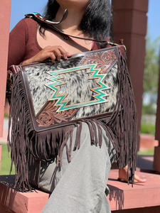 Bolso de mano con flecos de cuero tallado a mano, bolso de mano oculto de cuero de vaca para mujer, bolsos cruzados multiusos - Product Image 2