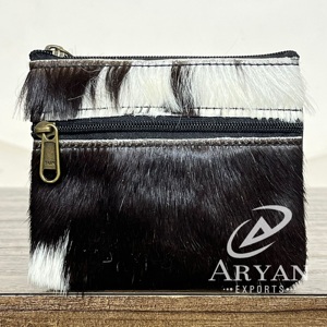 Real Handmade Hair on Hide <b>Fur</b> Leather Coin Change Purse Oval Credit Card Holder Case Western Stylish Cute Small Oval Wallet - Product Image 1