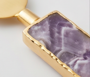Gold <b>Cheese</b> <b>Knife</b> <b>Set</b> With Amethyst Stone Handle Stainless Steel Blades Handcrafted For Elegant Table Use And Wedding Use - Product Image 2