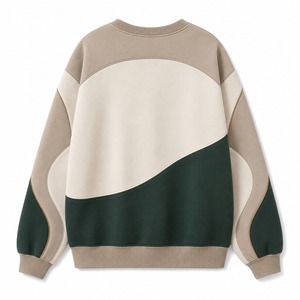 Sudadera Bordada con Bloques de Color, Manga Raglán, Cuello Redondo, Oversize, Unisex, Casual, de Punto de Algodón para Otoño - Product Image 3