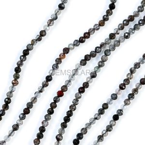 Cuentas facetadas de cuarzo rutilado negro natural de 2 mm, cuentas de rutilo negro para la fabricación de joyas, piedras preciosas microfacetadas al por mayor - Product Image 5