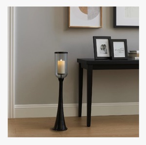 Porte-bougie Hurricane en verre cylindrique avec base noire, résistant à la chaleur, décoration d'intérieur à prix avantageux - Product Image 2