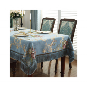 Nappe de table personnalisée 100% coton brodé Jacquard bleu 90x120 pouces séchage rapide lavable en machine idéal pour grande famille - Product Image 1