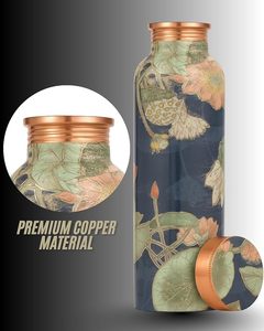 Designer <b>Copper</b> Water <b>Bottle</b> 900ml with Lotus Floral Print, Leakproof <b>Copper</b> Cap, Ayurvedic <b>Drinking</b> Water <b>Bottle</b> for HealTH - Product Image 1