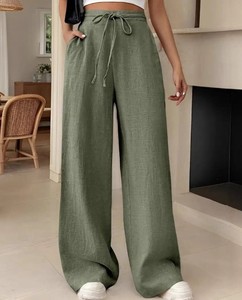 Pantalon en toile décontracté taille haute coupe droite unie pour femme, style européen et américain, idéal pour l'automne - Product Image 2