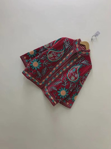 Veste en velours brodée à la main avec motif palmier, soleil et cœur, col mandarin, style vacances d'été, manteau court pour femme - Product Image 3