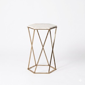 Luxury Hexagon Marble <b>Side</b> <b>Table</b> Modern <b>Gold</b> Metal End <b>Table</b> Geometric Living Room Coffee <b>Table</b> Nightstand - Product Image 2