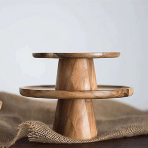 Trending Two Tier Solid Wood Cake Stand Round Dessert Display Pedestal Tray Elegant <b>Kitchen</b> Dining <b>Decor</b> <b>Item</b> - Product Image 1