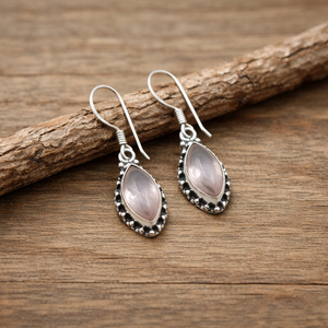Pure 925 Sterling <b>Silver</b> Rose Quartz Teardrop <b>Earrings</b> Vintage Handmade Dangle <b>Earrings</b> Rose Gold Yellow Gold Plated jewelry Her - Product Image 1