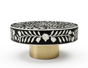 Table basse ronde en os incrusté pour salon, décoration nordique, artisanat unique, design moderne et écologique - Product Image 5