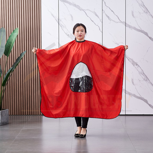 <b>Women</b> Red Polyester Haircut <b>Cape</b> Waterproof With Rice Ball Print Workwear Coverall - Product Image 1