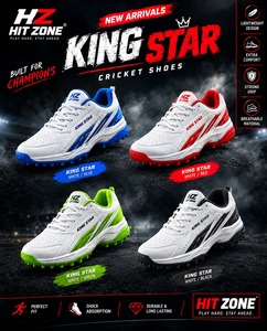 Chaussures de cricket HIT ZONE KING STAR, blanc, bleu, rouge, vert, noir, lacets, tissu en maille, durables, longue durée, pour les matchs - Product Image 3