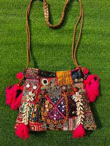 Handcrafted Banjara <b>Patchwork</b> Mini <b>Bag</b> for Ladies Vintage Fashion Cotton Zipper Detachable Sling Design Embroidery Crossbody - Product Image 2