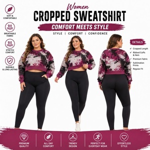Sweat-shirt court pour femme imprimé par sublimation, haut d'hiver en molleton bouclette, t-shirt court en molleton bouclette tie-dye pour femme - Product Image 4