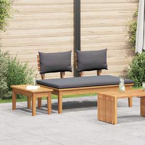 Banc de jardin en teck massif 2 places gris et marron pour terrasse - Product Image 1