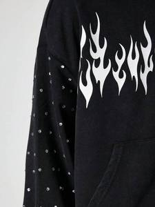 Flame Graphic Zip Hoodie Cotton Fleece Oversized Streetwear Rhinestone Sleeve Detail Hoodies for Men Private Label OEM - Product Image 3