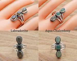925 Sterling <b>Silver</b> 3-Stone Gemstone <b>Ring</b>: Boho <b>Statement</b> Jewelry - Product Image 5