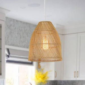 Linear Vertical Spoke Straw Pendant Light Cover <b>Small</b> <b>Bell</b> Dome Rattan Lampshade Ceiling Hanging Chandelier - Product Image 2